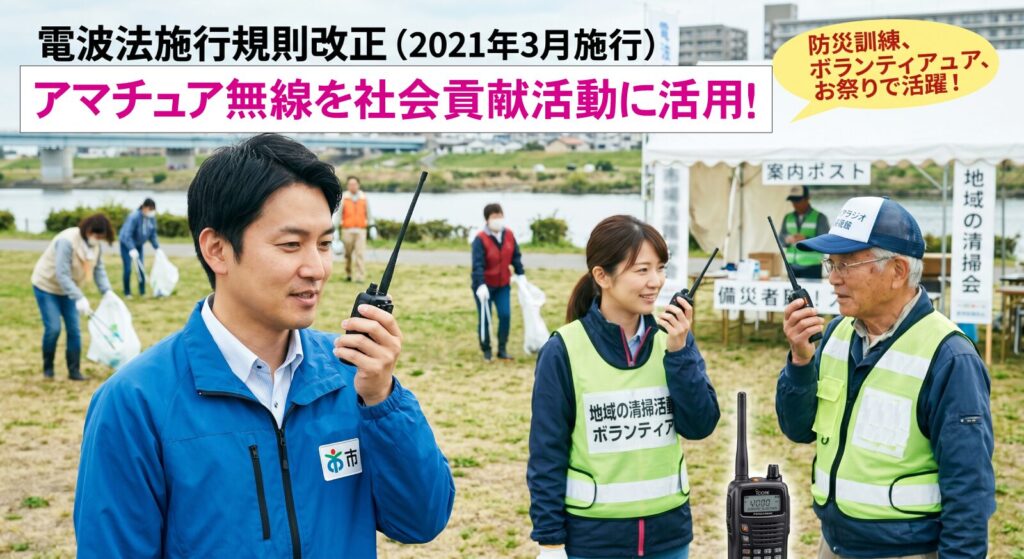 2021年の電波法改正でアマチュア無線の活用が激変！消防団や自治体職員も日常の防災訓練や地域のお祭り、ボランティア活動などの「社会貢献活動」で日常利用が可能になりました。国家資格ならではの圧倒的な通信の強みと、具体的な導入手順を徹底解説します。
